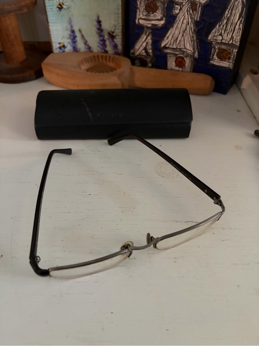 Prada Gray Metal Rim Reading Glasses with Brown Temples